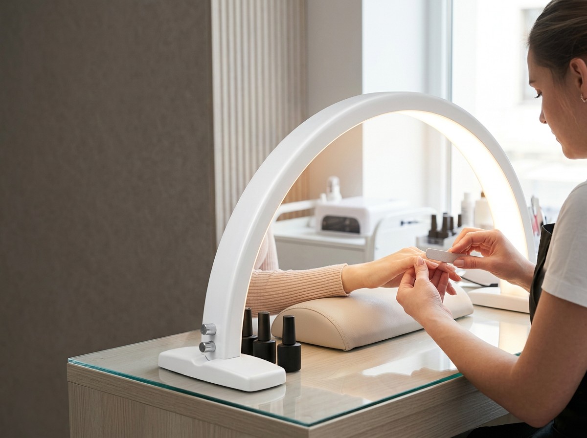 GlowBow Nailmoon illuminating a professional manicure